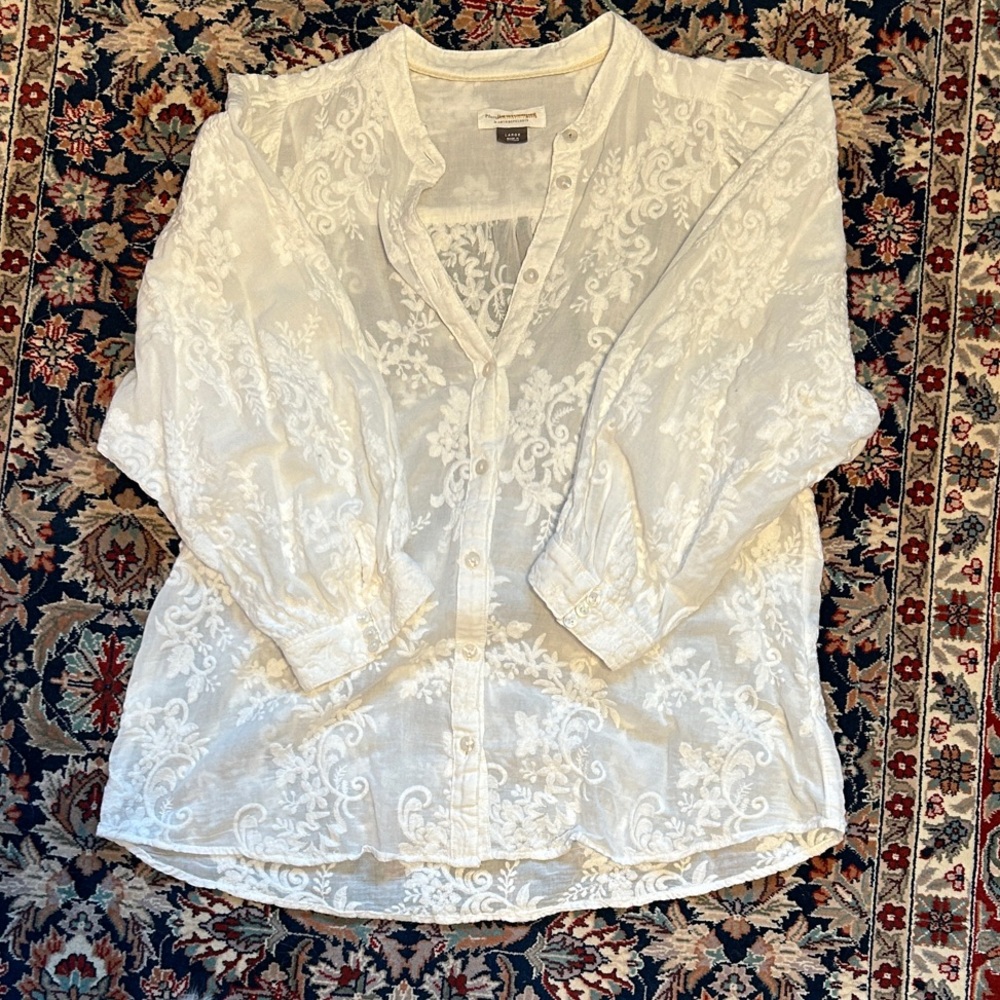 Anthropologie Cream Floral Button Down Shirt